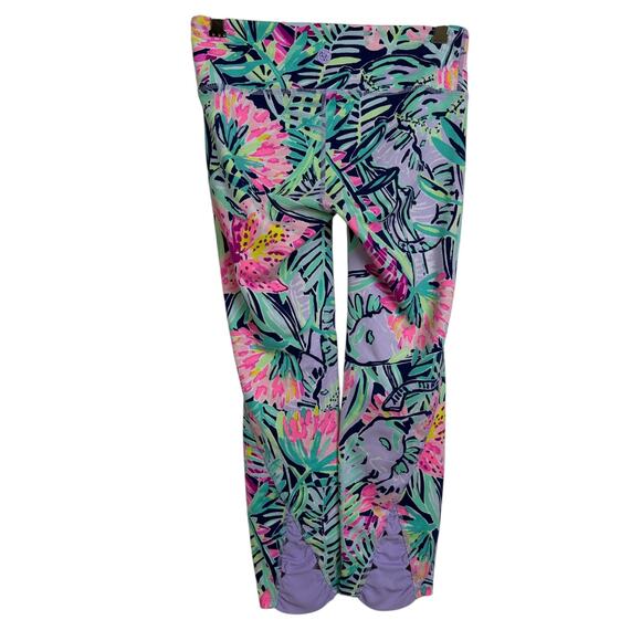 Lilly Pulitzer Luxletic Anika Weekend Leggings XS Green Pink Floral Yoga Crop - Picture 2 of 13